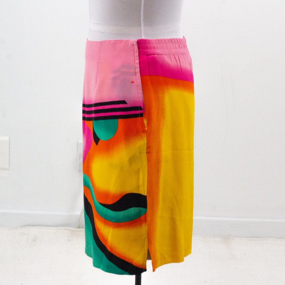 Vintage 80s M/L Silk 2-Piece Skirt Suit Set Neon - Picture 6 of 16
